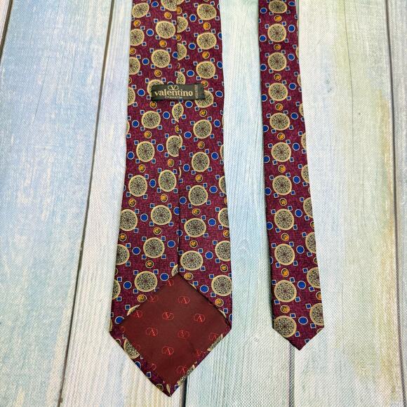 Valentino Cravatte Silk Necktie Tie Maroon Gold Blue Black Hand Made in Italy - Picture 5 of 8